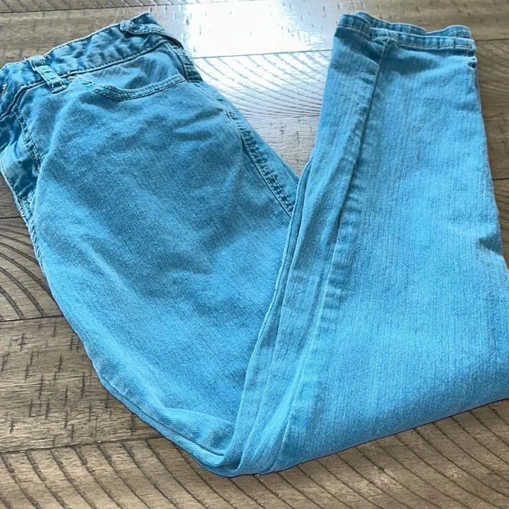 🌞 Free 🇺🇸 People Lagoon Blue Cropped 5 Pocket Denim Jeans 👖 Pull Up Straps!